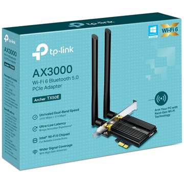 Tp-Link hálózati kártya Archer TX50E AX3000 Wi-Fi 6 Bluetooth 5.2 PCIe