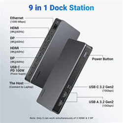 UGREEN Revodok Pro CM615 Adapter hub USB-C - 2x USB-A, 1x USB-C 3.1, 2x HDMI, 2x DP, SD/TF, RJ45