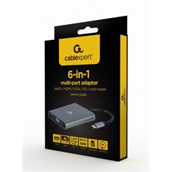 USB Type-C 6 az 1-ben többportos adapter (Hub3.1 + HDMI + VGA + PD + kártyaolvasó + sztereó hang), asztroszürke