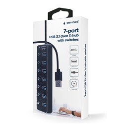 Usb hub 7 portos USB 3.1 (1. generáció) hub kapcsolókkal, fekete
