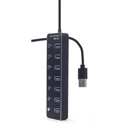 Usb hub 7 portos USB 3.1 (1. generáció) hub kapcsolókkal, fekete