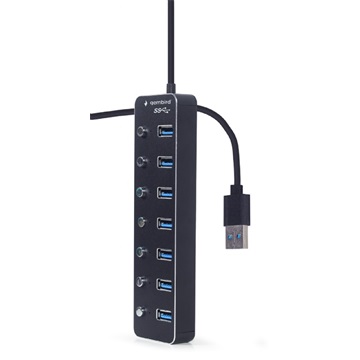 Usb hub 7 portos USB 3.1 (1. generáció) hub kapcsolókkal, fekete