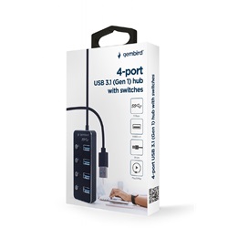 Usb hub USB 3.1 (1. generáció) tápellátású, 4 portos elosztó kapcsolókkal, fekete