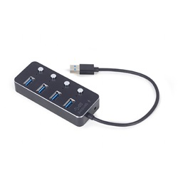 Usb hub USB 3.1 (1. generáció) tápellátású, 4 portos elosztó kapcsolókkal, fekete