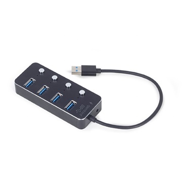 Usb hub USB 3.1 (1. generáció) tápellátású, 4 portos elosztó kapcsolókkal, fekete