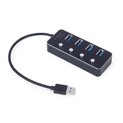 Usb hub USB 3.1 (1. generáció) tápellátású, 4 portos elosztó kapcsolókkal, fekete